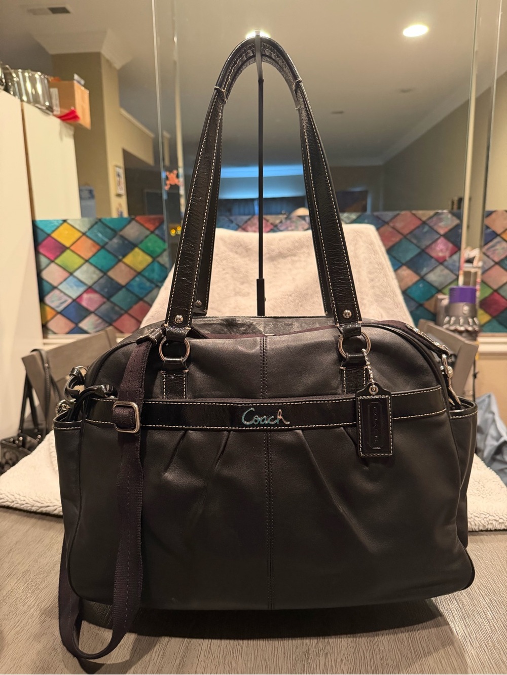 Coach Black Leather Diaper Bag - Picture 2 of 10